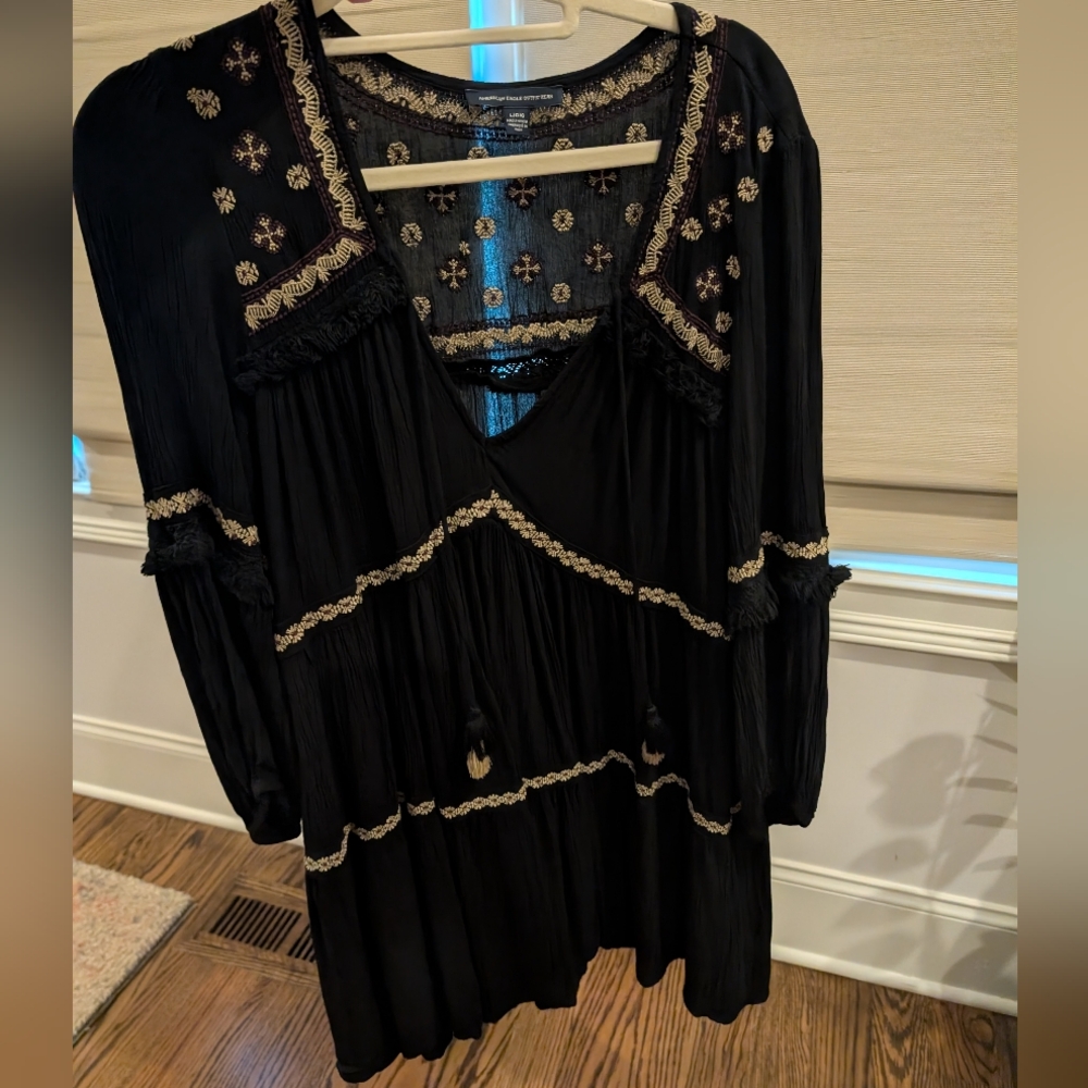 American Eagle Outfitters Black Embroidered Dress